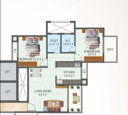 Floor plan of 2 BHK 1082 Sq. Ft. Apartment in Tricity Skyline, Navi Mumbai