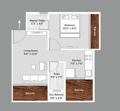 Floor plan of 1 BHK 252 Sq. Ft. Apartment in Trident Avenue, Navi Mumbai