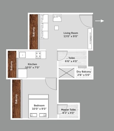 Floor plan of 1 BHK 309 Sq. Ft. Apartment in Trident Avenue, Navi Mumbai