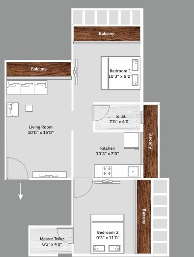 Floor plan of 2 BHK 431 Sq. Ft. Apartment in Trident Avenue, Navi Mumbai