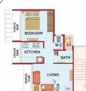 Floor plan of 1 BHK 298 Sq. Ft. Apartment in Trimurti Ayush Regency, Navi Mumbai