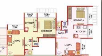 Floor plan of 2 BHK 342 Sq. Ft. Apartment in Trimurti Ayush Regency, Navi Mumbai