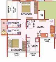 Floor plan of 2 BHK 502 Sq. Ft. Apartment in Trimurti Ayush Regency, Navi Mumbai