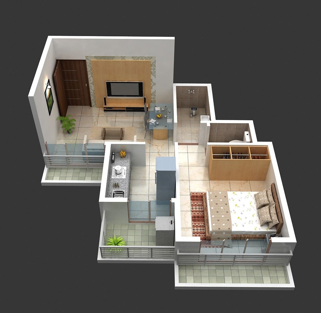 Floor plan of 1 BHK 329 Sq. Ft. Apartment in Trinetram Vinayak Greens, Navi Mumbai