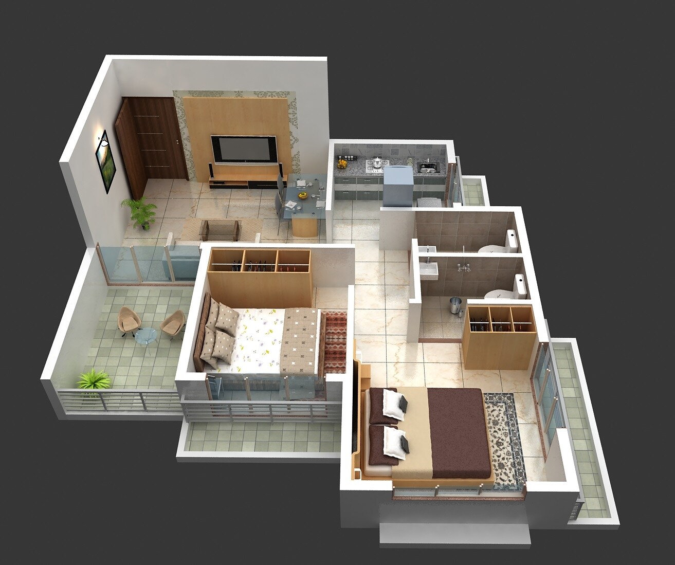 Floor plan of 2 BHK 471 Sq. Ft. Apartment in Trinetram Vinayak Greens, Navi Mumbai