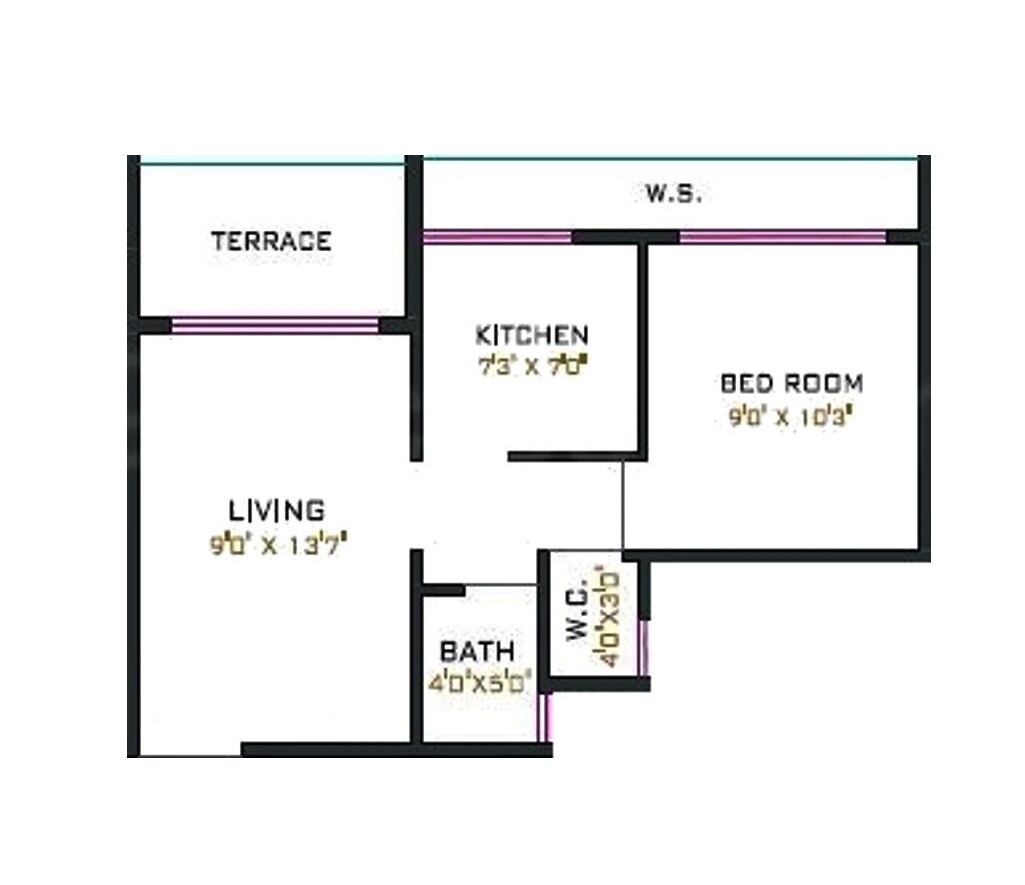 Floor plan of 1 BHK 377 Sq. Ft. Apartment in Trust Raghunath Vihar, Navi Mumbai