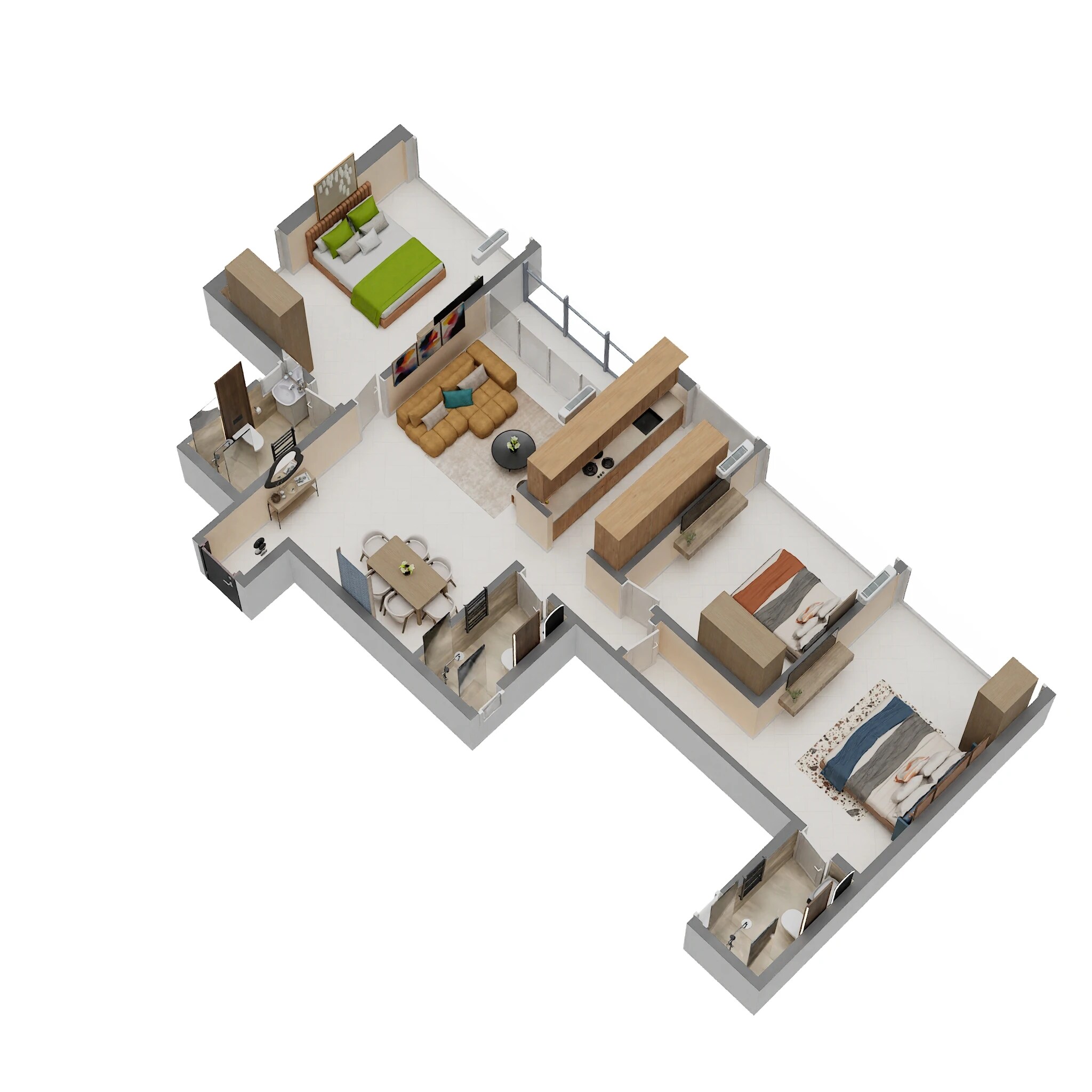 Floor plan of 3 BHK 997 Sq. Ft. Apartment in Tulip Kingdom, Navi Mumbai