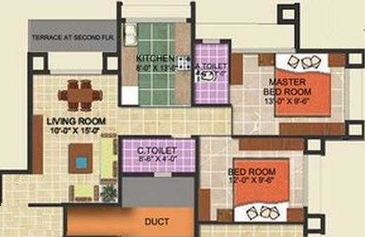 Floor plan of 2 BHK 1100 Sq. Ft. Apartment in Tulsi Aangan, Navi Mumbai