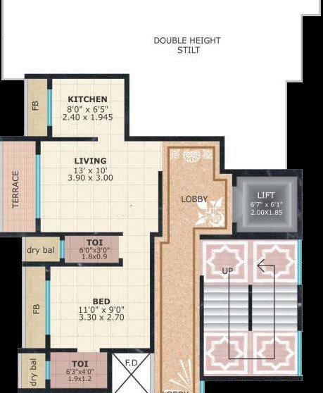 Floor plan of 1 BHK 237 Sq. Ft. Apartment in Tulsi Alaya, Navi Mumbai