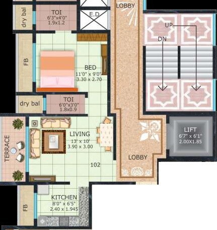 Floor plan of 1 BHK 286 Sq. Ft. Apartment in Tulsi Alaya, Navi Mumbai