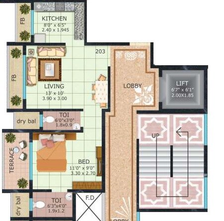Floor plan of 2 BHK 471 Sq. Ft. Apartment in Tulsi Alaya, Navi Mumbai