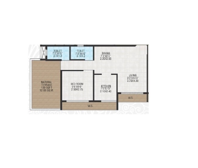 Floor plan of 1 BHK 417 Sq. Ft. Apartment in Tulsi Landmark Bhivpuri, Navi Mumbai