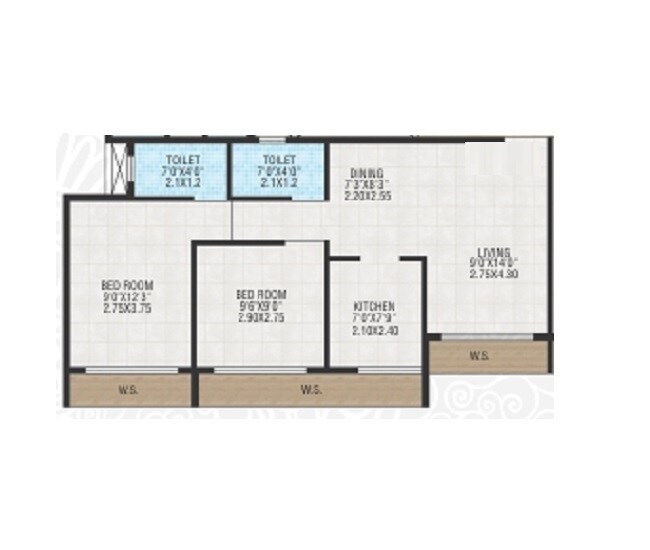 Floor plan of 2 BHK 528 Sq. Ft. Apartment in Tulsi Landmark Bhivpuri, Navi Mumbai
