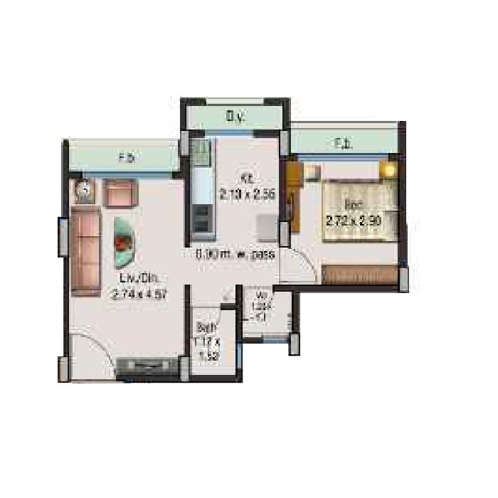 Floor plan of 1 BHK 400 Sq. Ft. Apartment in Tulsi Nisarg, Navi Mumbai