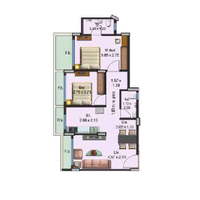 Floor plan of 2 BHK 589 Sq. Ft. Apartment in Tulsi Nisarg, Navi Mumbai