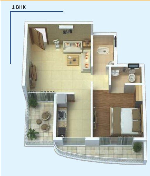Floor plan of 1 BHK 390 Sq. Ft. Apartment in Udaan Avenue, Navi Mumbai