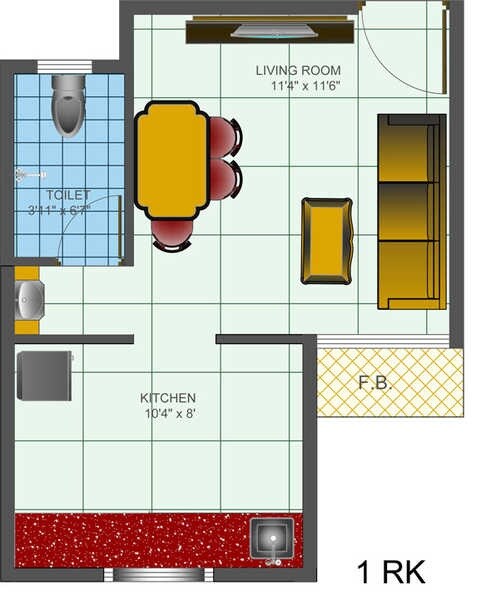 Floor plan of 263 Sq. Ft. Studio in Udaan Avenue, Navi Mumbai