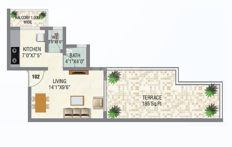 Floor plan of 238 Sq. Ft. Studio in Unimax Happy Home, Navi Mumbai