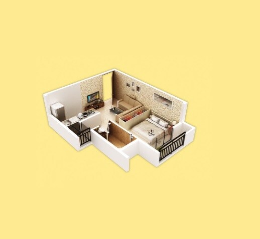 Floor plan of 1 BHK 245 Sq. Ft. Apartment in Unimont Aurum, Navi Mumbai