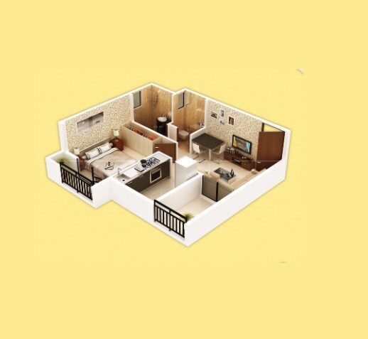 Floor plan of 1 BHK 383 Sq. Ft. Apartment in Unimont Aurum, Navi Mumbai