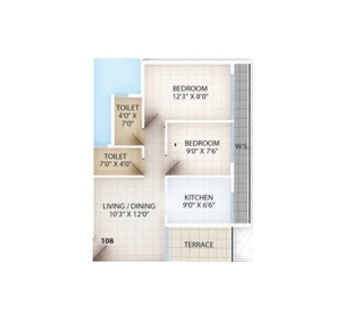 Floor plan of 2 BHK 428 Sq. Ft. Apartment in Unimont Aurum, Navi Mumbai