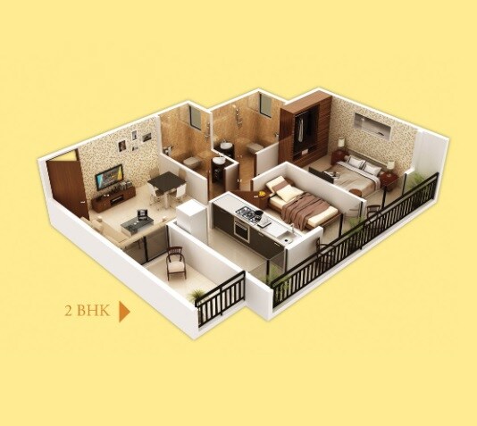 Floor plan of 2 BHK 464 Sq. Ft. Apartment in Unimont Aurum, Navi Mumbai