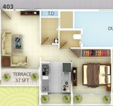 Unimont Coral 1 BHK Layout