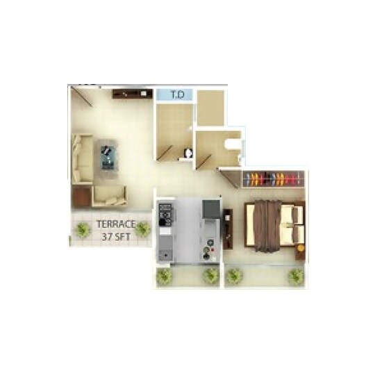 Floor plan of 1 BHK 310 Sq. Ft. Apartment in Unimont Coral, Navi Mumbai
