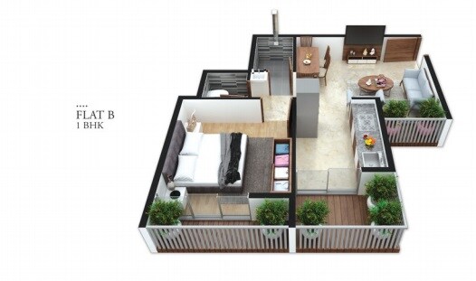 Floor plan of 1 BHK 271 Sq. Ft. Apartment in Unimont Empire, Navi Mumbai
