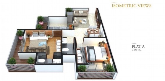 Floor plan of 2 BHK 580 Sq. Ft. Apartment in Unimont Empire, Navi Mumbai