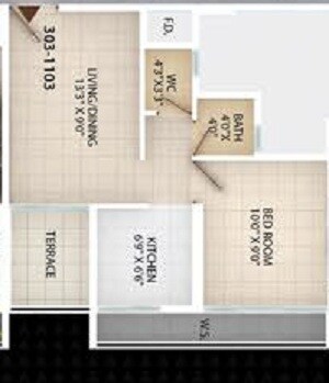 Floor plan of 1 BHK 370 Sq. Ft. Apartment in Unimont Imperia, Navi Mumbai