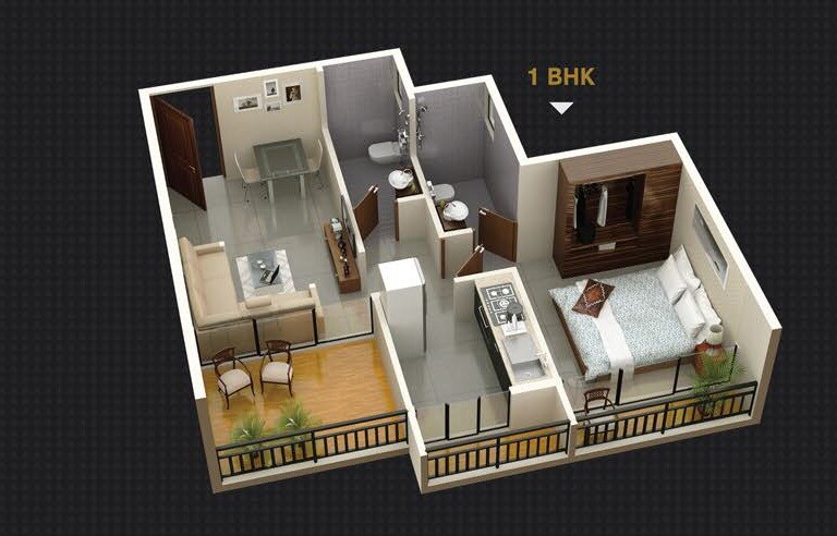 Floor plan of 1 BHK 450 Sq. Ft. Apartment in Unimont Imperia, Navi Mumbai