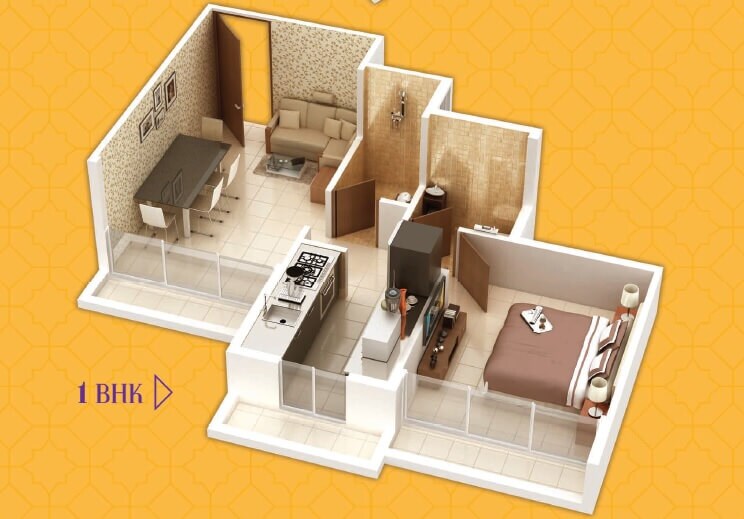 Floor plan of 1 BHK 352 Sq. Ft. Apartment in Unimont Opal, Navi Mumbai