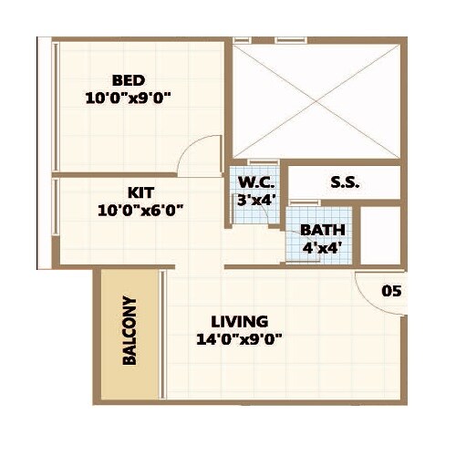 Floor plan of 1 BHK 322 Sq. Ft. Apartment in Uptown Bhaveshwar Oasis, Navi Mumbai
