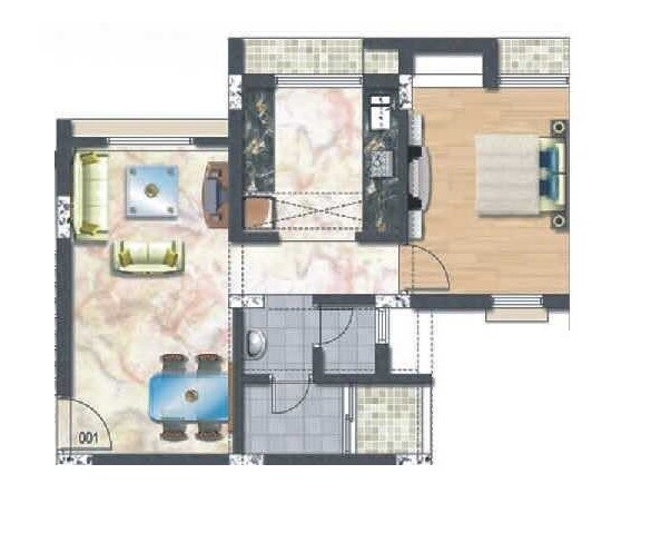 Floor plan of 1 BHK 390 Sq. Ft. Apartment in USR Yashdeep Residency, Navi Mumbai