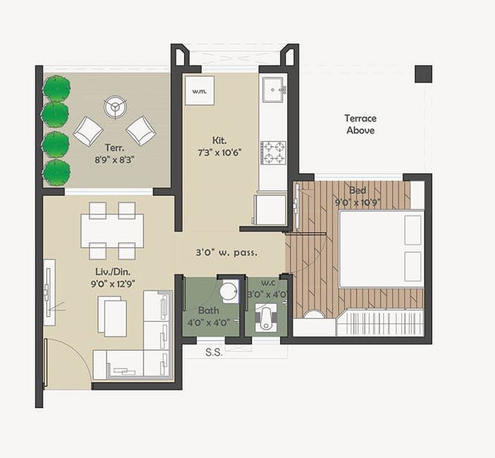 Floor plan of 1 BHK 437 Sq. Ft. Apartment in Utsav City, Navi Mumbai