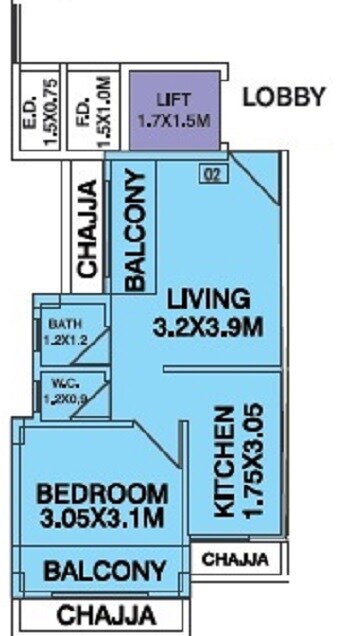 Floor plan of 1 BHK 297 Sq. Ft. Apartment in Vaastu Ankita, Navi Mumbai
