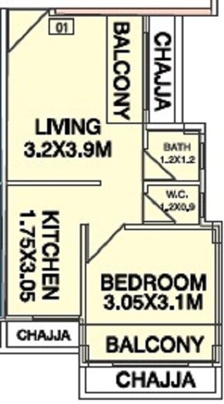 Floor plan of 1 BHK 320 Sq. Ft. Apartment in Vaastu Ankita, Navi Mumbai