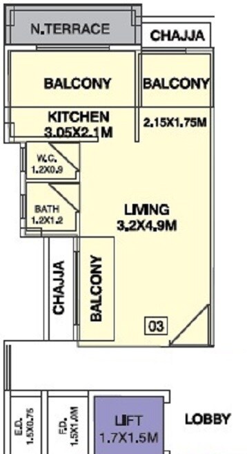 Floor plan of 194 Sq. Ft. Studio in Vaastu Ankita, Navi Mumbai