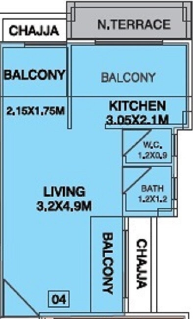 Floor plan of 222 Sq. Ft. Studio in Vaastu Ankita, Navi Mumbai