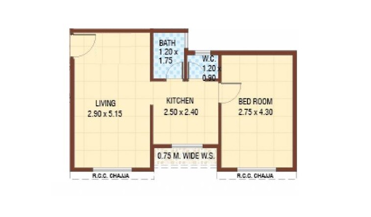 Floor plan of 1 BHK 283 Sq. Ft. Apartment in Vaastu Siddhi Hill View, Navi Mumbai