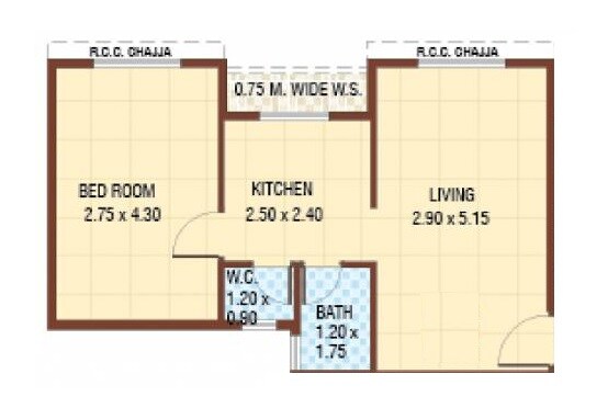 Floor plan of 1 BHK 405 Sq. Ft. Apartment in Vaastu Siddhi Hill View, Navi Mumbai
