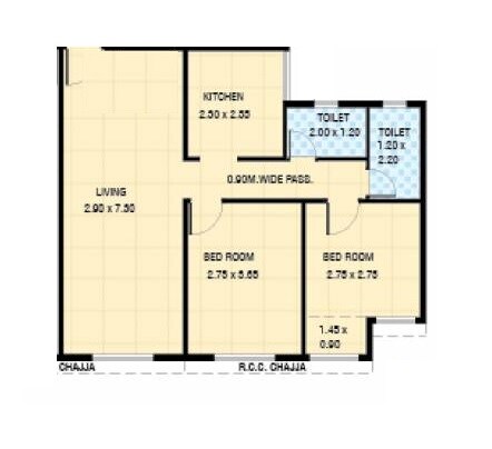 Floor plan of 2 BHK 474 Sq. Ft. Apartment in Vaastu Siddhi Hill View, Navi Mumbai