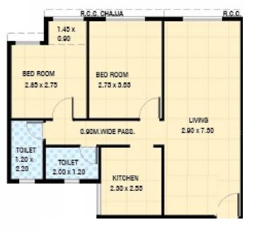 Floor plan of 2 BHK 544 Sq. Ft. Apartment in Vaastu Siddhi Hill View, Navi Mumbai