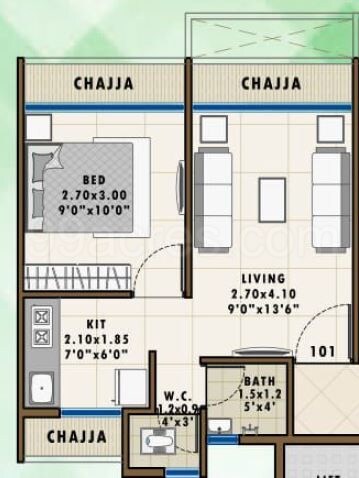1 BHK 305 Sq. Ft. Apartment