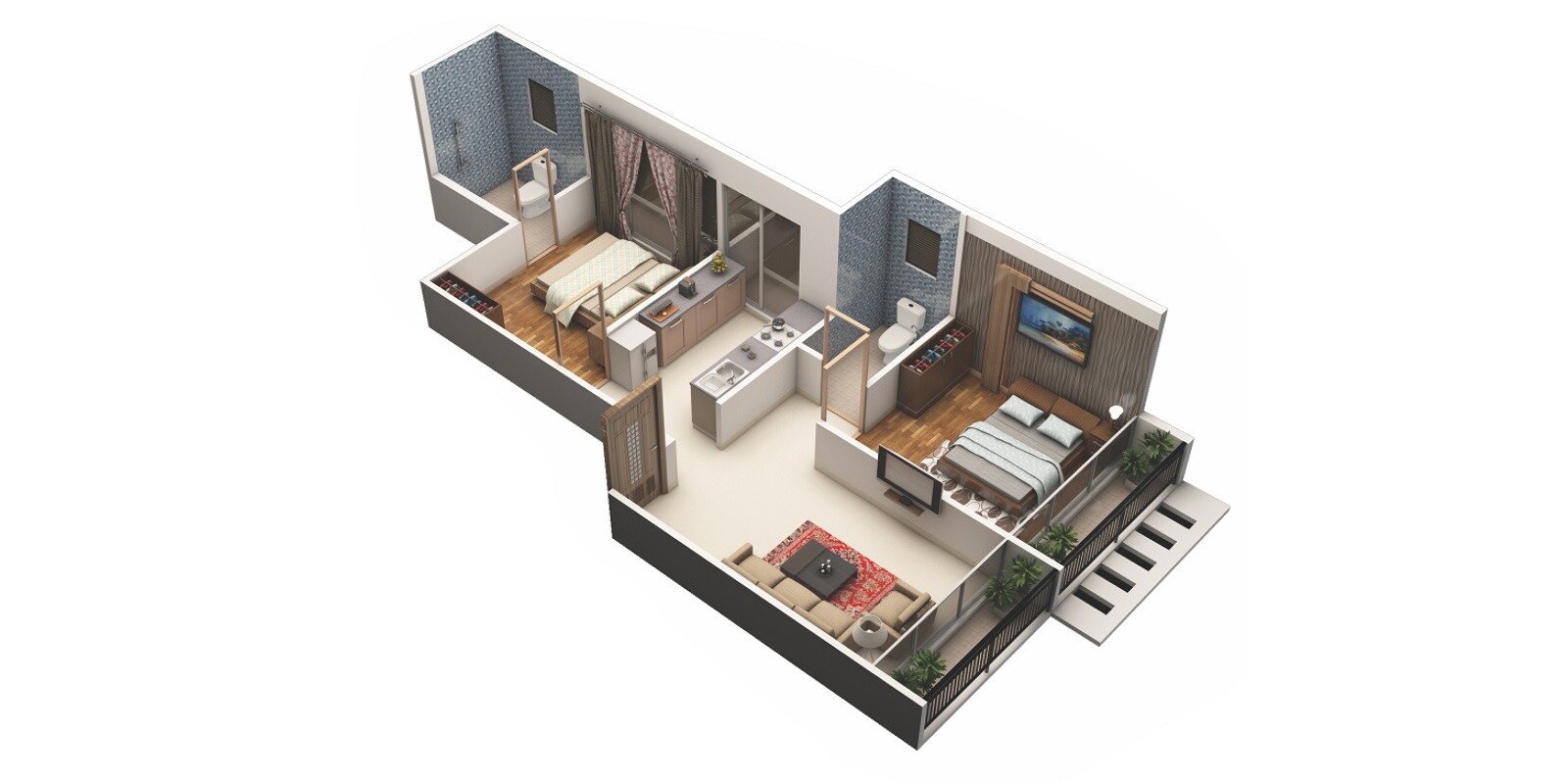Floor plan of 2 BHK 343 Sq. Ft. Apartment in Vaishnavi Ellora, Navi Mumbai
