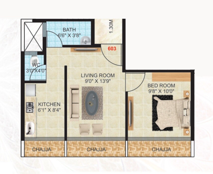 Floor plan of 1 BHK 310 Sq. Ft. Apartment in Varad Prakash Sadan, Navi Mumbai