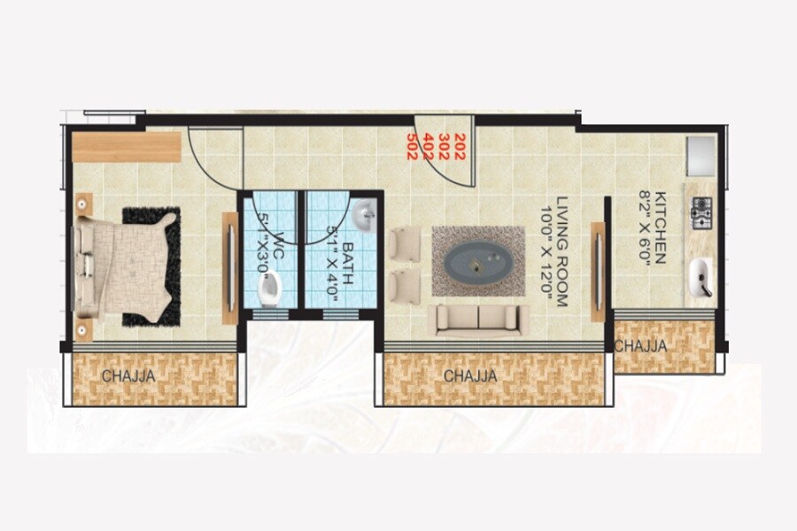 Floor plan of 1 BHK 319 Sq. Ft. Apartment in Varad Prakash Sadan, Navi Mumbai