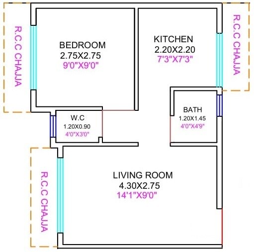Floor plan of 1 BHK 261 Sq. Ft. Apartment in Vardhaman Enclave, Navi Mumbai
