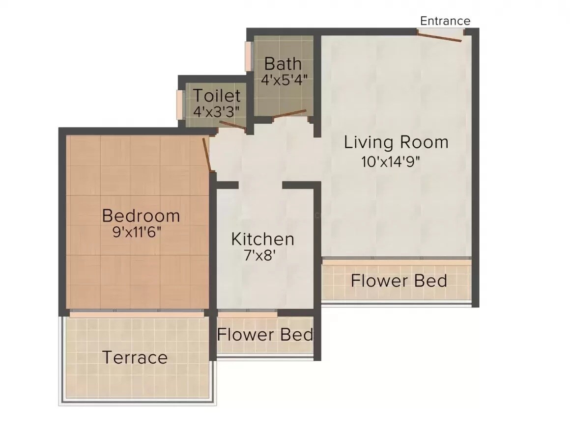 Floor plan of 1 BHK 735 Sq. Ft. Apartment in Varsha Balaji Darshan, Navi Mumbai